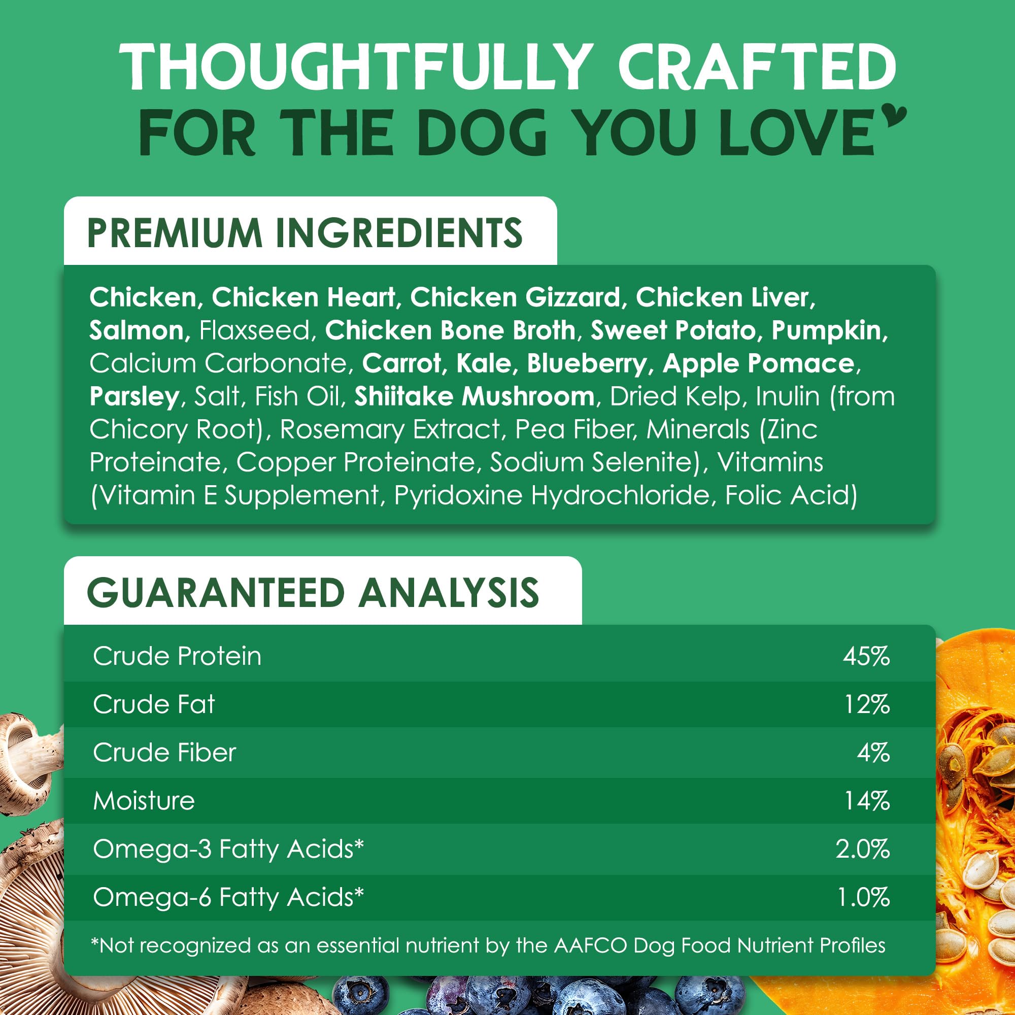Farmland Traditions The Good List grain-free formula label shot highlighting allergen-free ingredients.