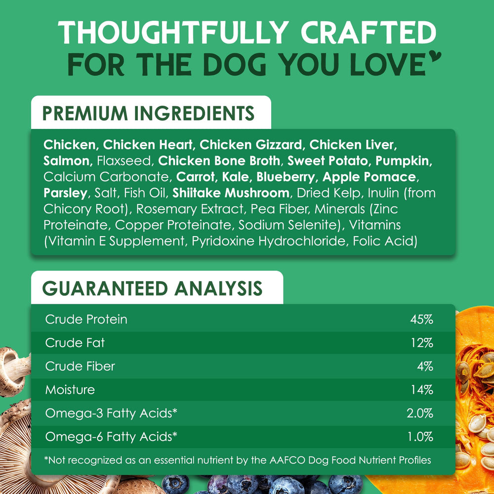 Farmland Traditions The Good List grain-free formula label highlights allergen-free ingredients.