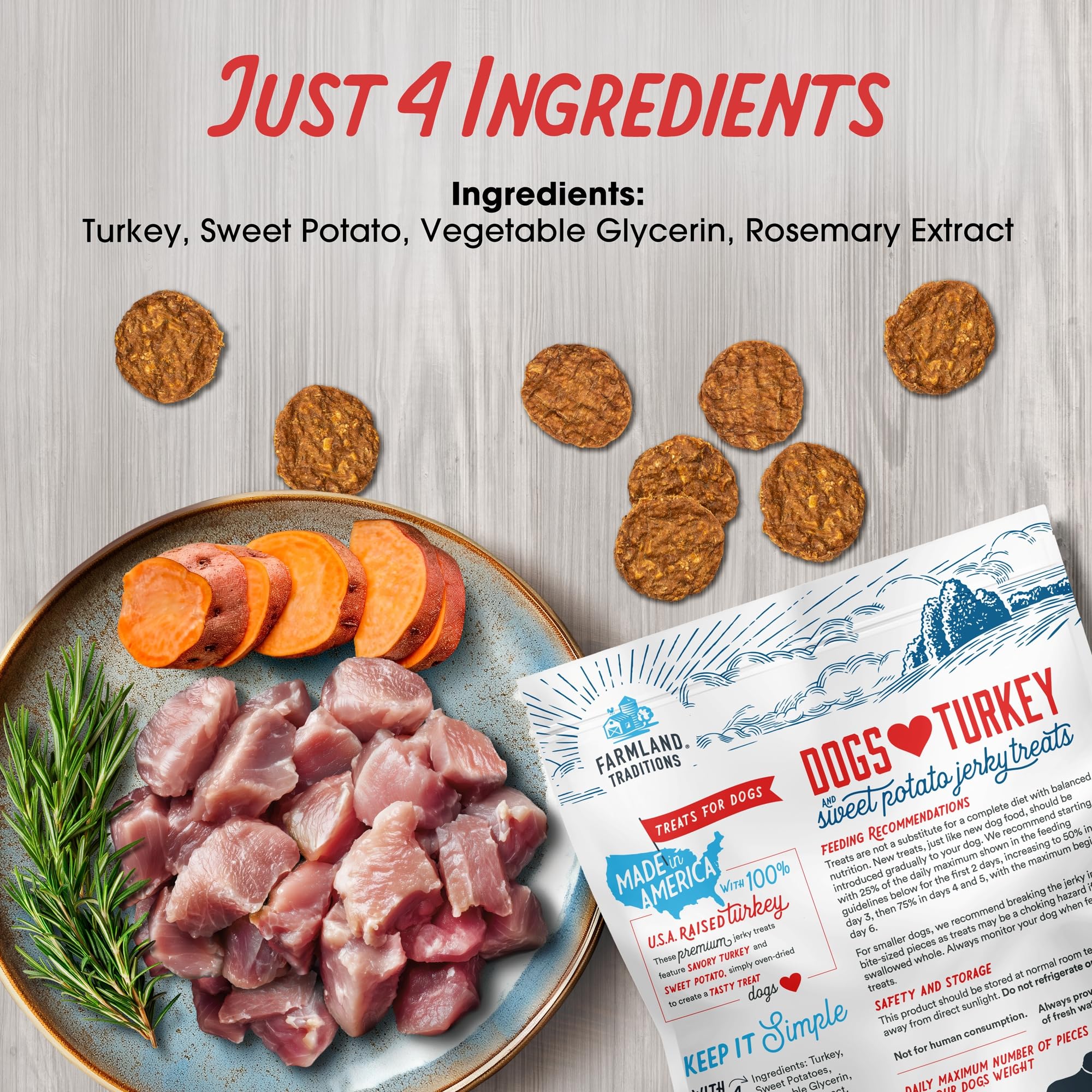 Farmland Traditions sweet-potato close-up showing grain-free formula and natural flavor.