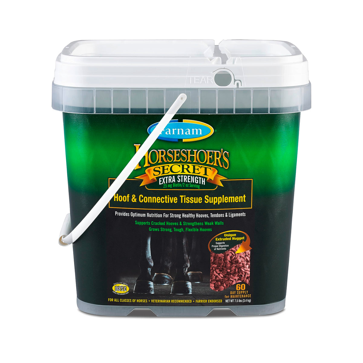 Farnam Horseshoer's Secret Extra Strength bottle—promotes hoof health and resilience.