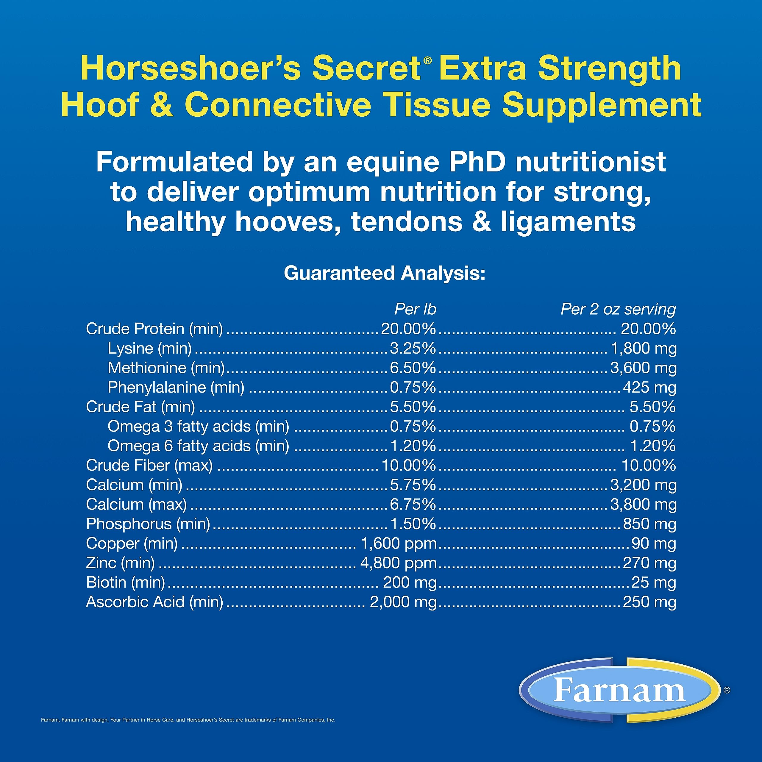 Farnam Horseshoer's Secret Extra Strength hoof closeup—visible focus on hoof health and wall strength.