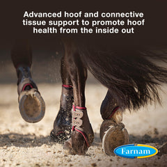 Farnam Horseshoer's Secret Extra Strength label closeup—high-bioavailability nutrients for strong hooves.