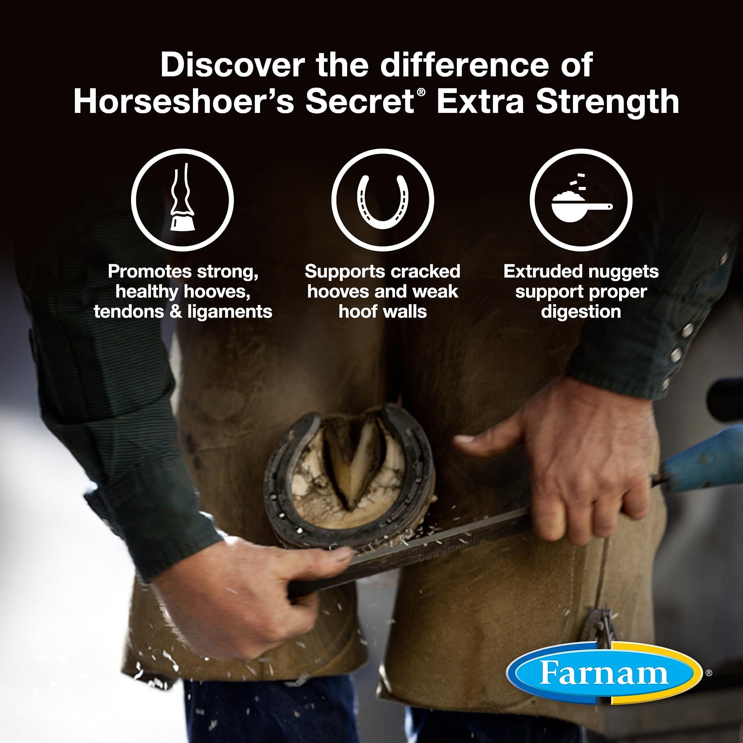 Farnam Horseshoer's Secret Extra Strength nuggets—easy-to-digest formula supports nutrient uptake.