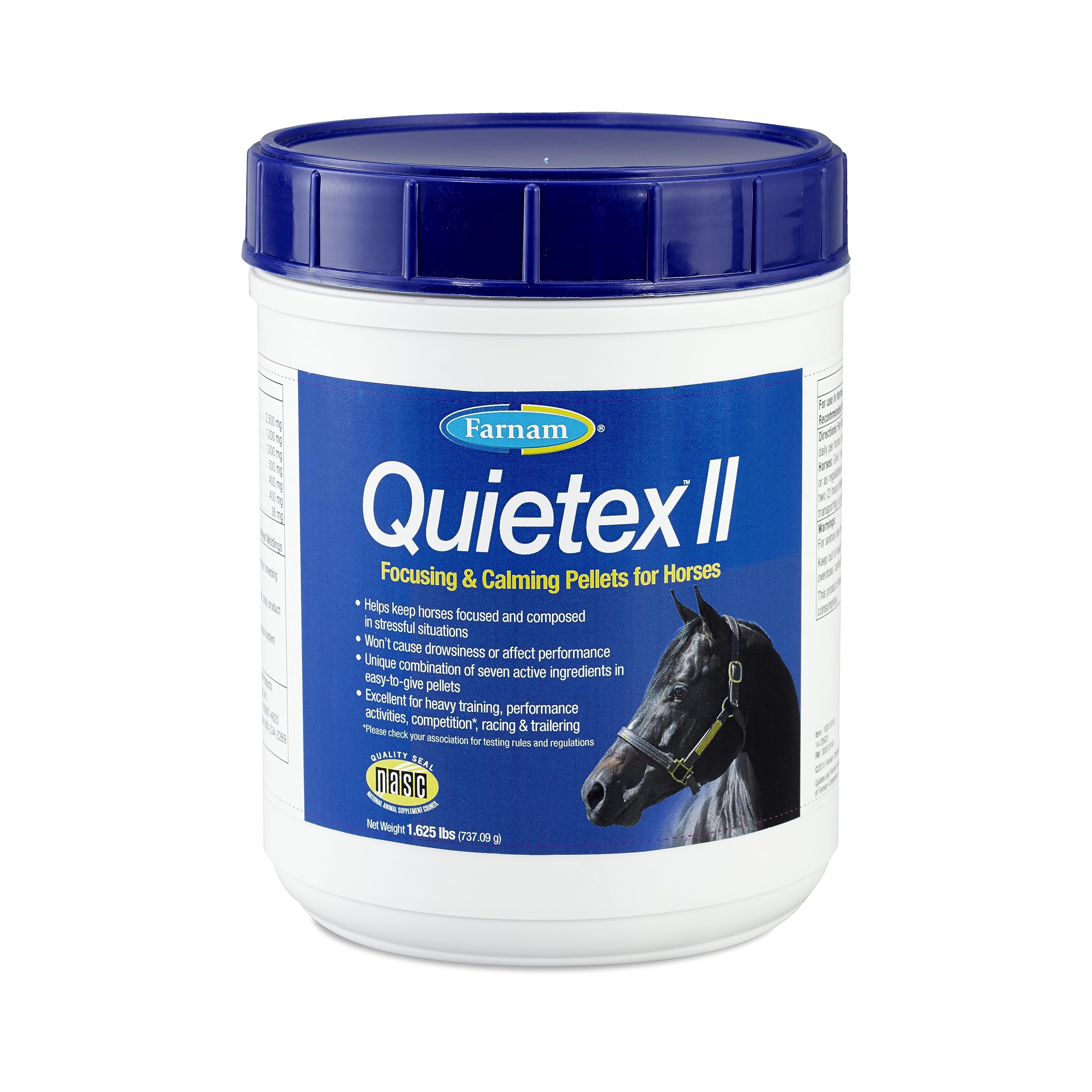Farnam Quietex II pellets bottle label for calming nervous horses