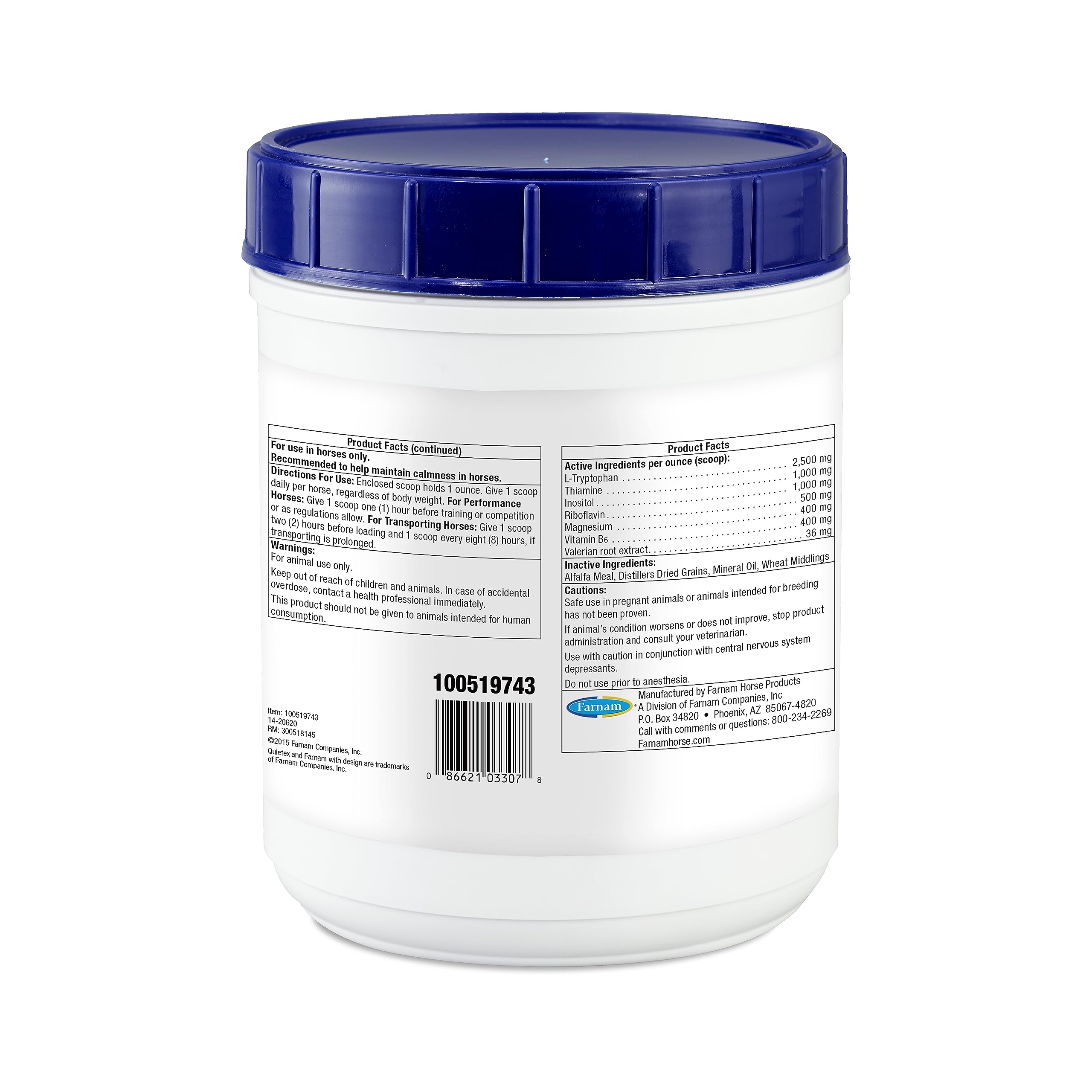 Farnam Quietex II pellets mixed with daily grain for focus