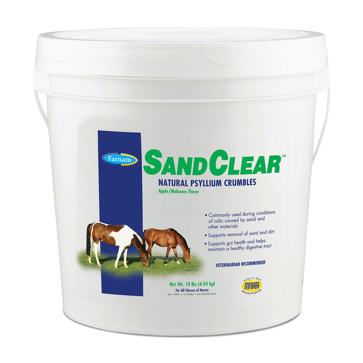 Farnam SandClear psyllium crumbles bag close-up highlighting digestive-support formula.