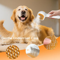 FASHIONARI Pet Steam Brush back tank visible, enabling water-based spray for efficient grooming.
