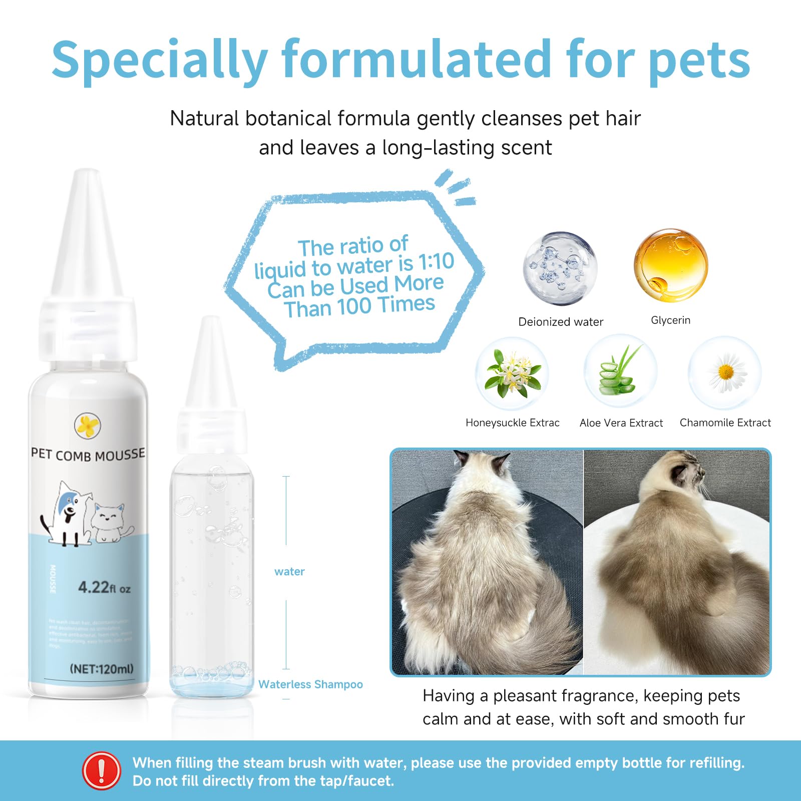 FASHIONARI Pet Steam Brush lightweight design for easy handling.
