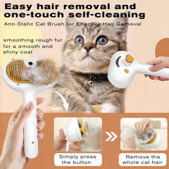 FASHIONARI Pet Steam Brush spray feature illustration highlights uniform mist and reduced static.