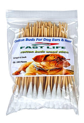 Fast Life cotton buds for dogs with wood shaft and cotton head for gentle eye cleaning.