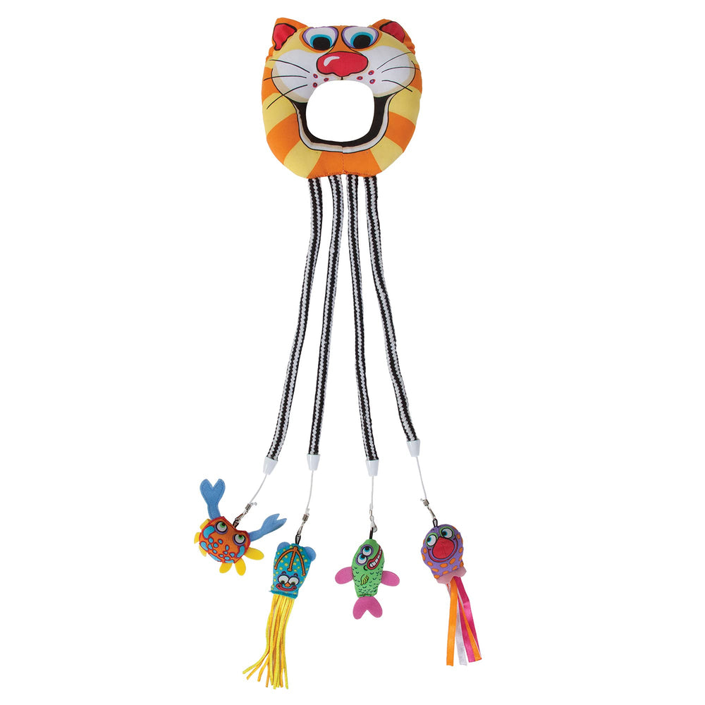 Fat Cat Catfisher Doorknob Hanger assembled for quick door setup and interactive play