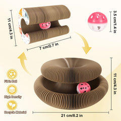 FATIRO Kitty Curls Foldable Scratcher stores easily and expands play areas.