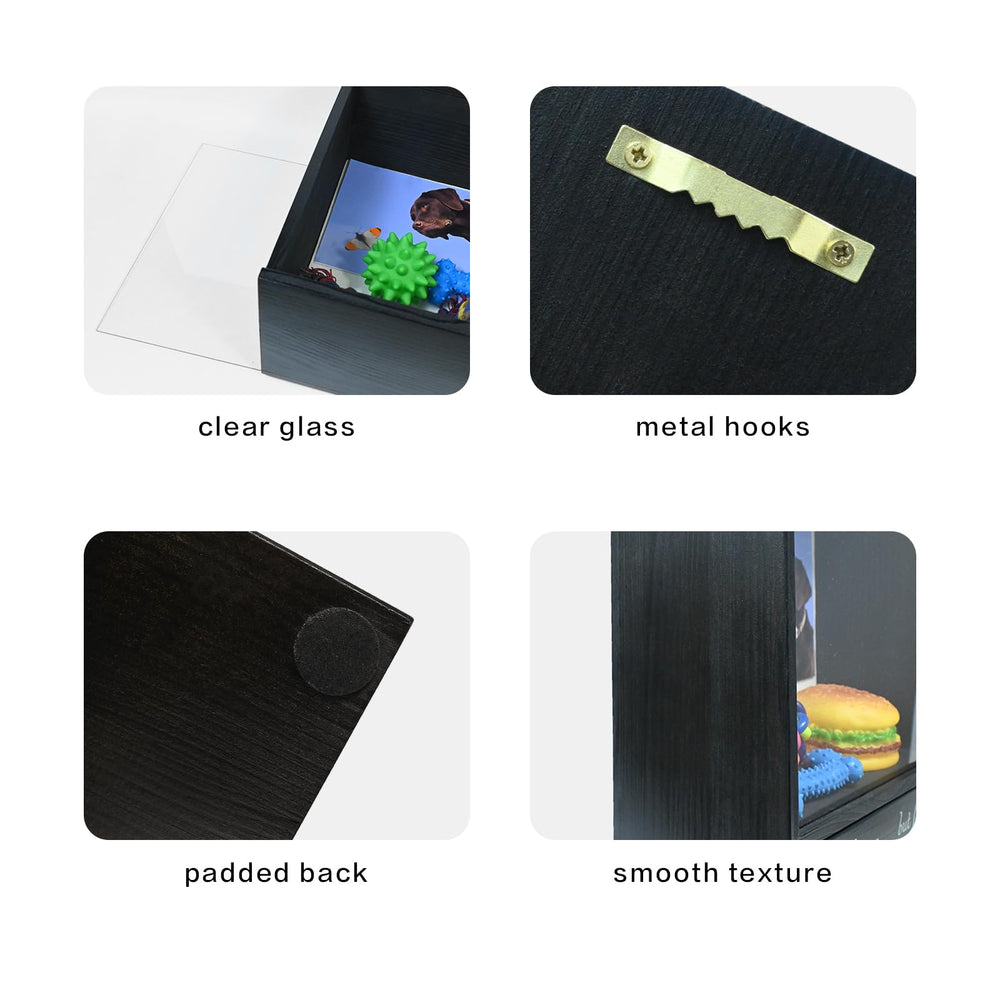 Favonuovy shadow box close-up highlights tempered glass and sturdy craft.