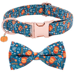 Faygarsle bow tie dog collar with pumpkin pattern, stylish Halloween look for pets.