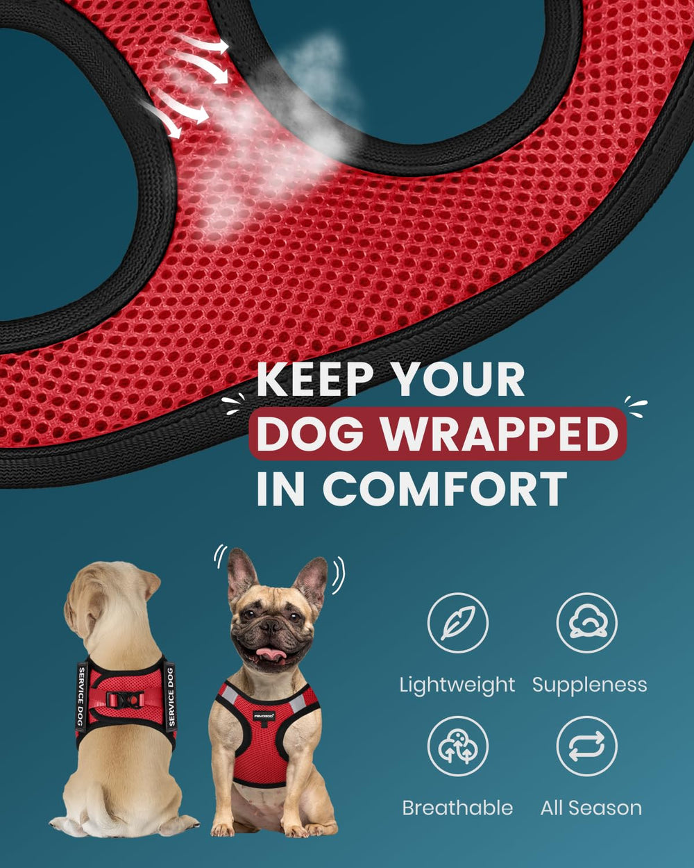 FAYOGOO service dog vest close-up shows reflective straps for night safety