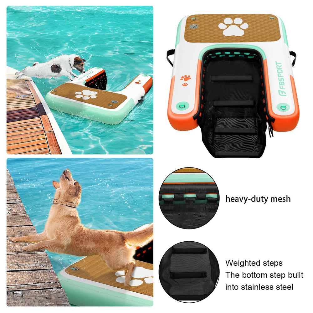 FBSPORT dog ramp includes ropes and carabiners for secure attachment.