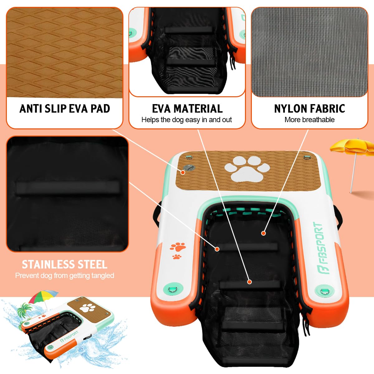 FBSPORT inflatable dog ramp deflated and stored in carry bag.