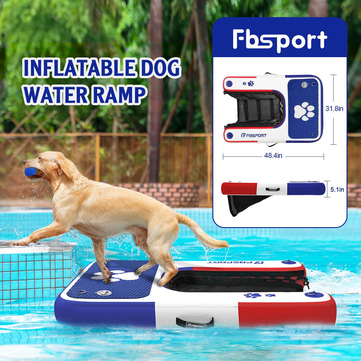 FBSPORT dog landing ladder secures to boat or dock for stable entry