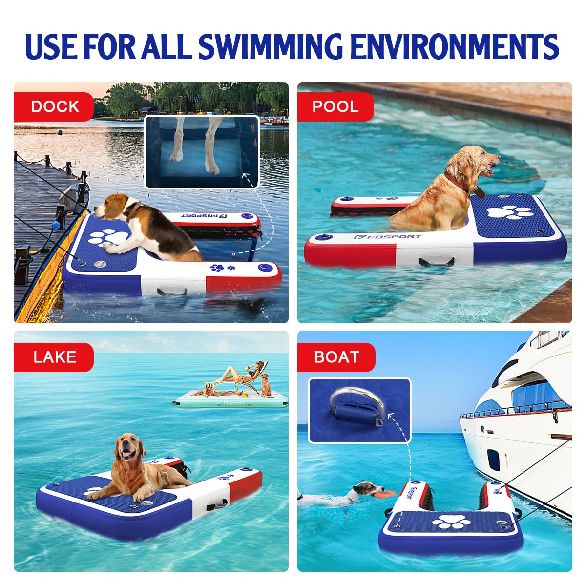 FBSPORT dog-using-ramp-entry-water demonstrates hands-free pool access