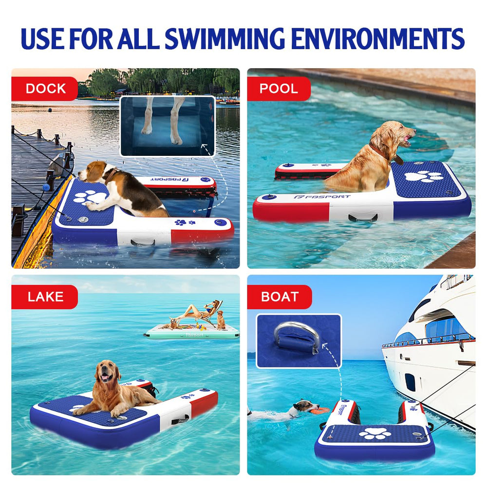 FBSPORT dog-using-ramp-entry-water demonstrates hands-free pool access