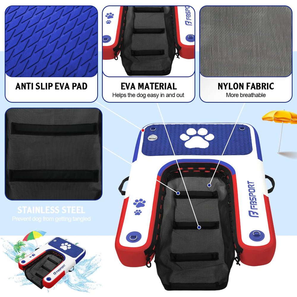 FBSPORT water-entry ramp shows submerged access for easy dog entry