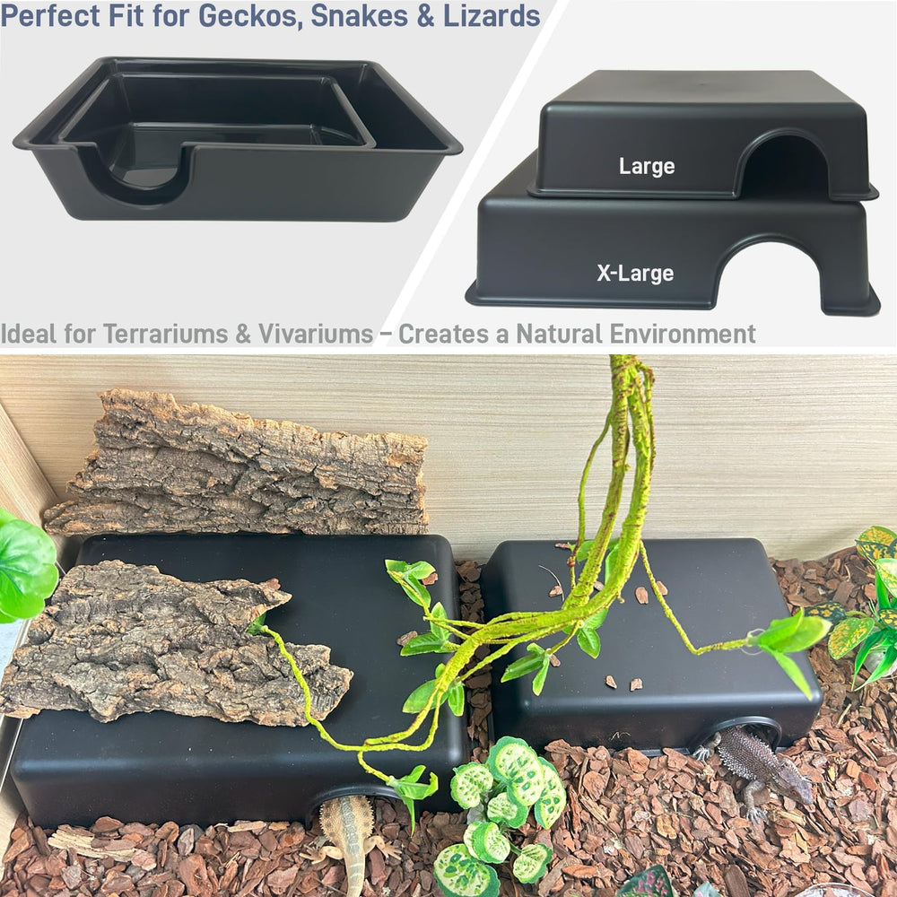 FCALIVV 12in large reptile hide smooth-edges closeup highlights easy cleaning and hygienic habitat.