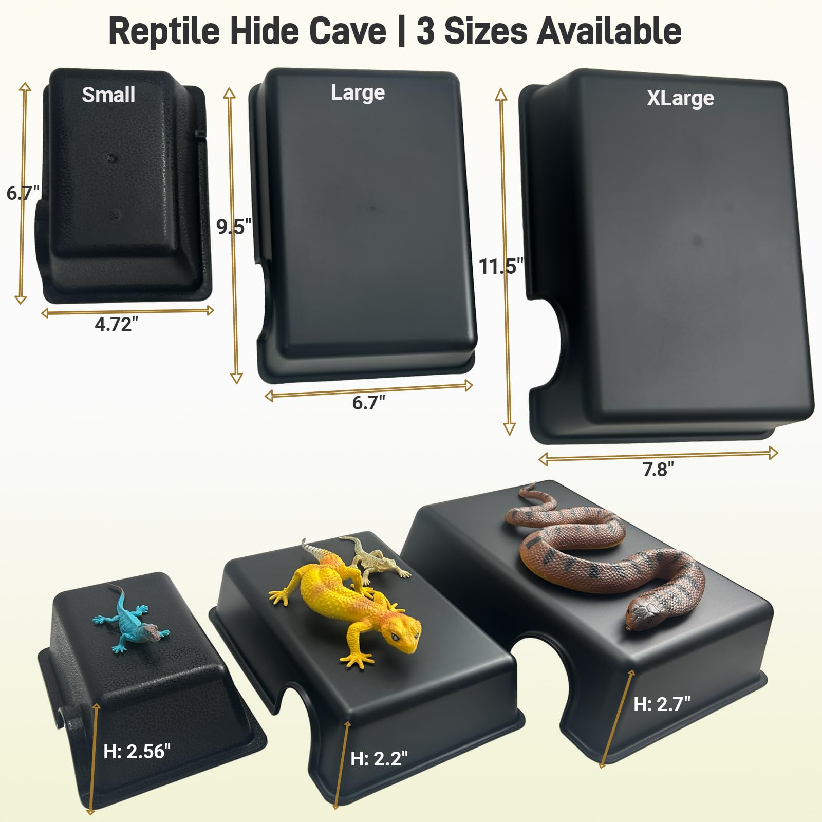 FCALIVV humid hideout cave large side view—durable resin habitat for bearded dragons.