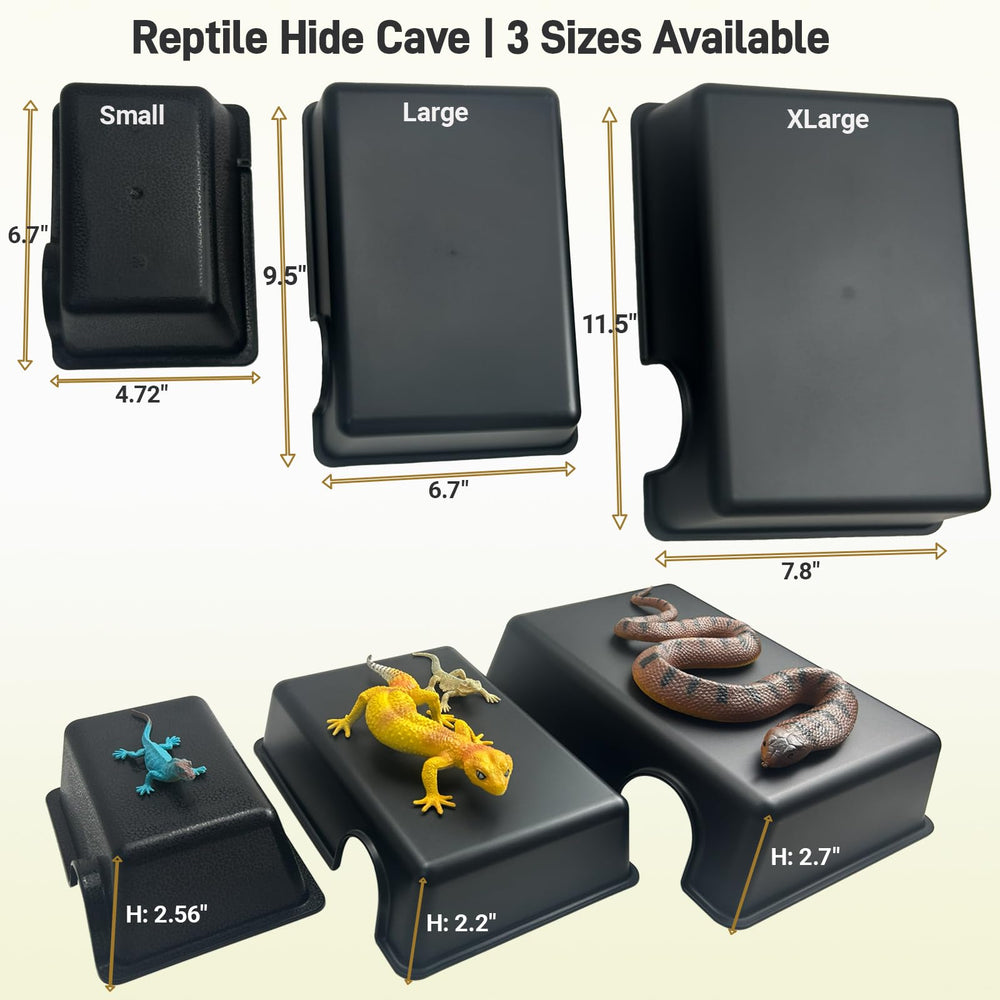 FCALIVV humid hideout cave large side view—durable resin habitat for bearded dragons.