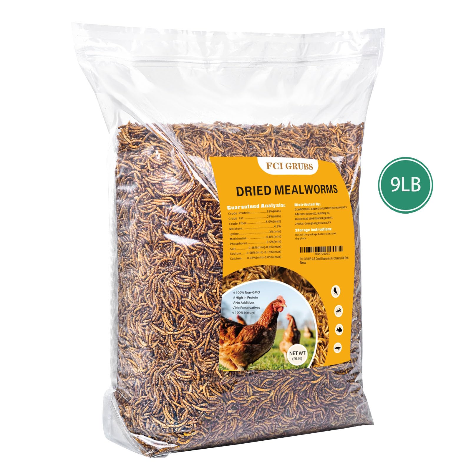 FCI GRUBS dried mealworms in feeding tray, supports egg size and feather growth