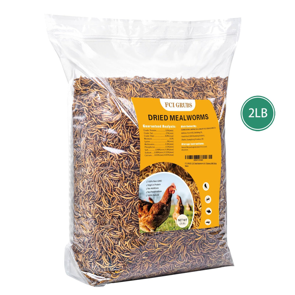 FCI GRUBS dried mealworms show crispy texture ideal for poultry feed.