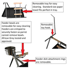 FDC parrot perch steel cups provide mess-free feeding