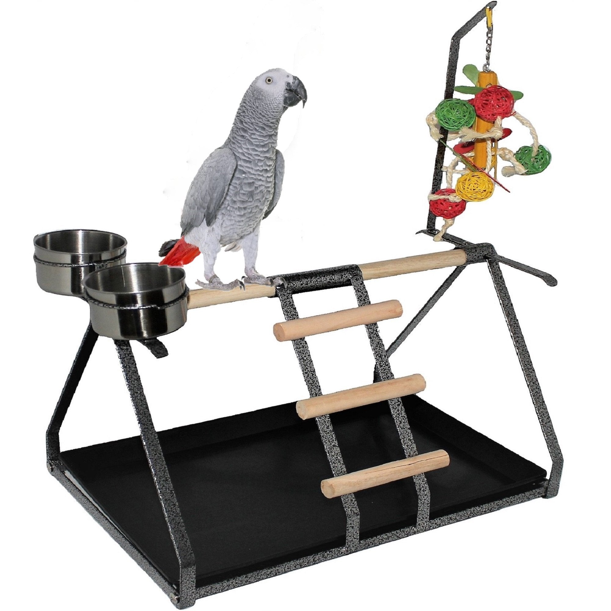 FDC parrot perch table top stand with sturdy metal and wood for secure perching