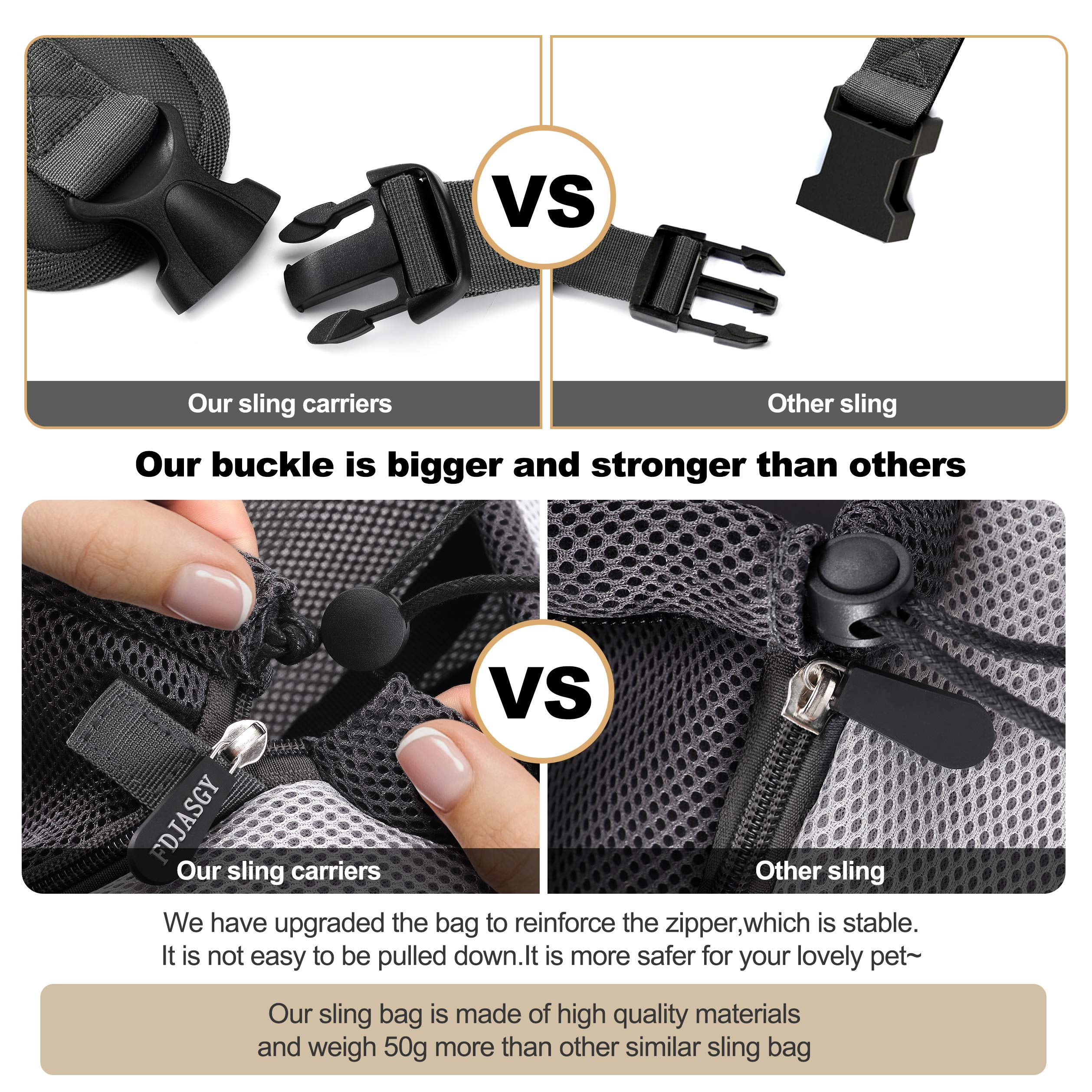FDJASGY Pet Sling Carrier reflective strip design boosts visibility in low-light environments.