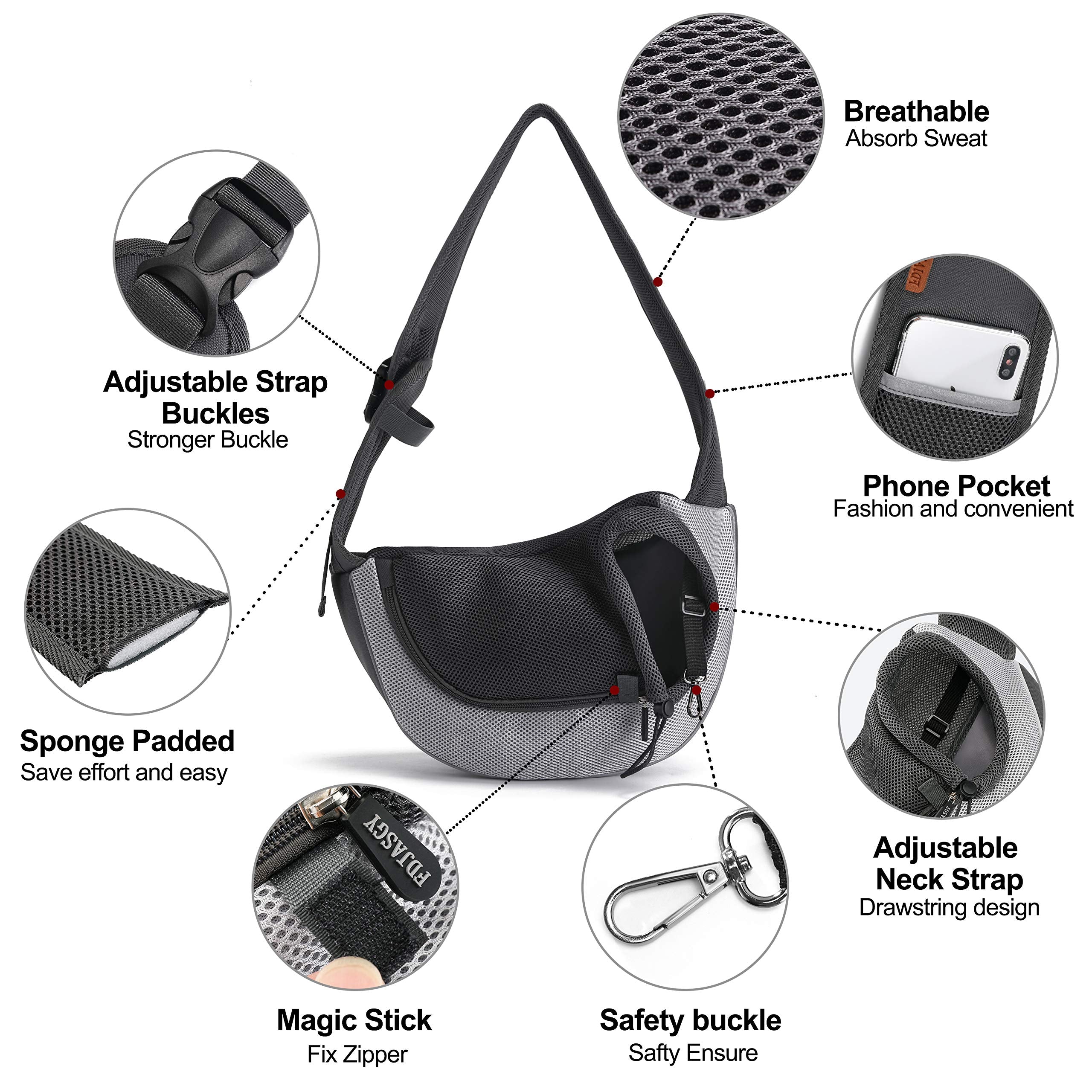 FDJASGY Pet Sling Carrier safety features keep small pets secure while you move.