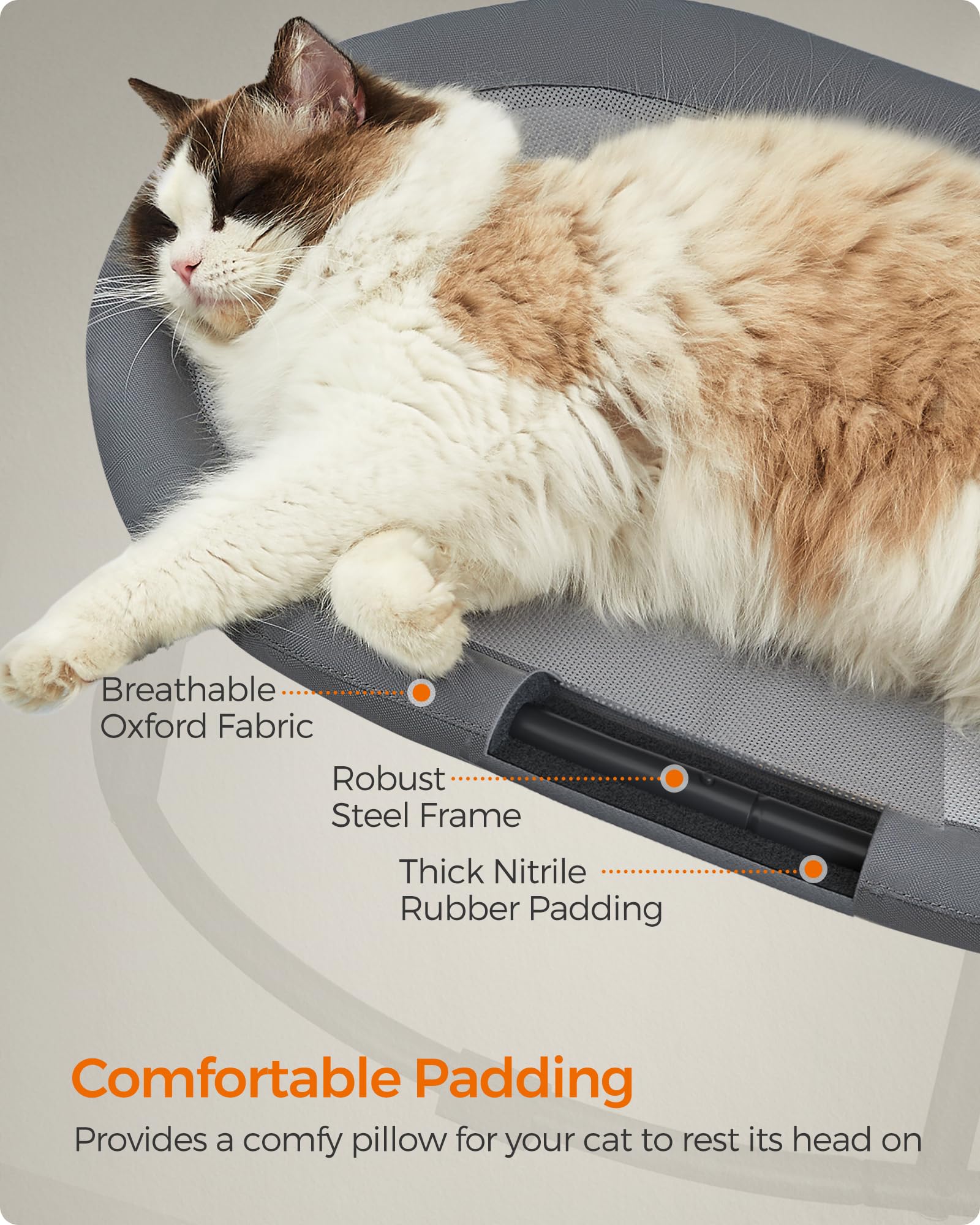 Feandrea cat hammock breathable mesh fabric helps pets stay cool on warm days.