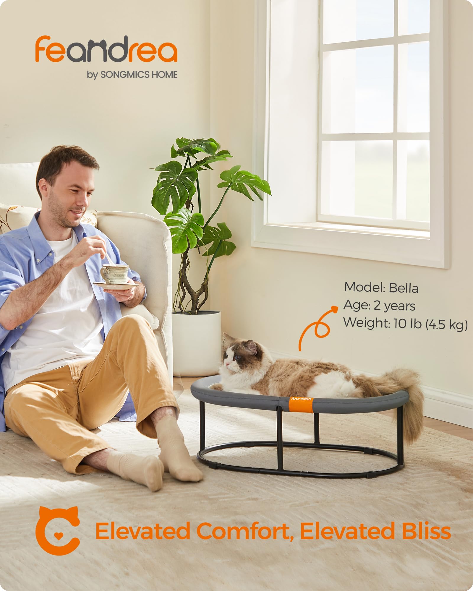 Feandrea cat hammock elevated frame with foot pads ensures stable placement during quiet time.