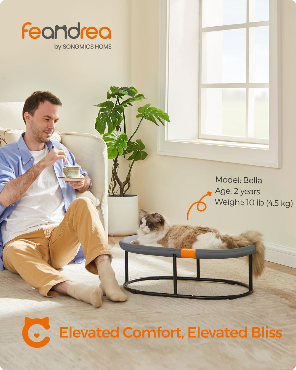 Feandrea cat hammock elevated frame with foot pads ensures stable placement during quiet time.