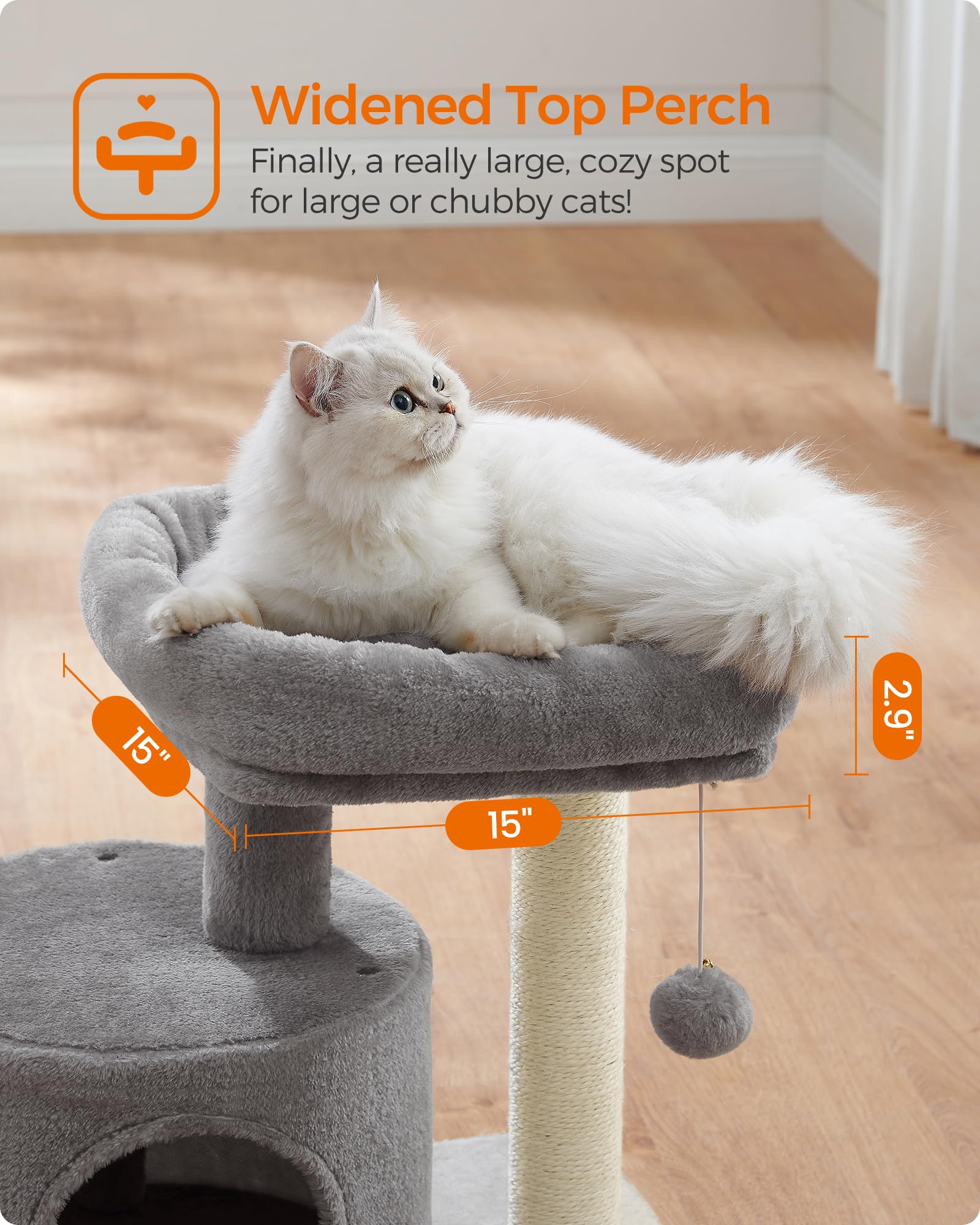 Feandrea Cat Tree Assembly shows labeled parts and step-by-step setup.