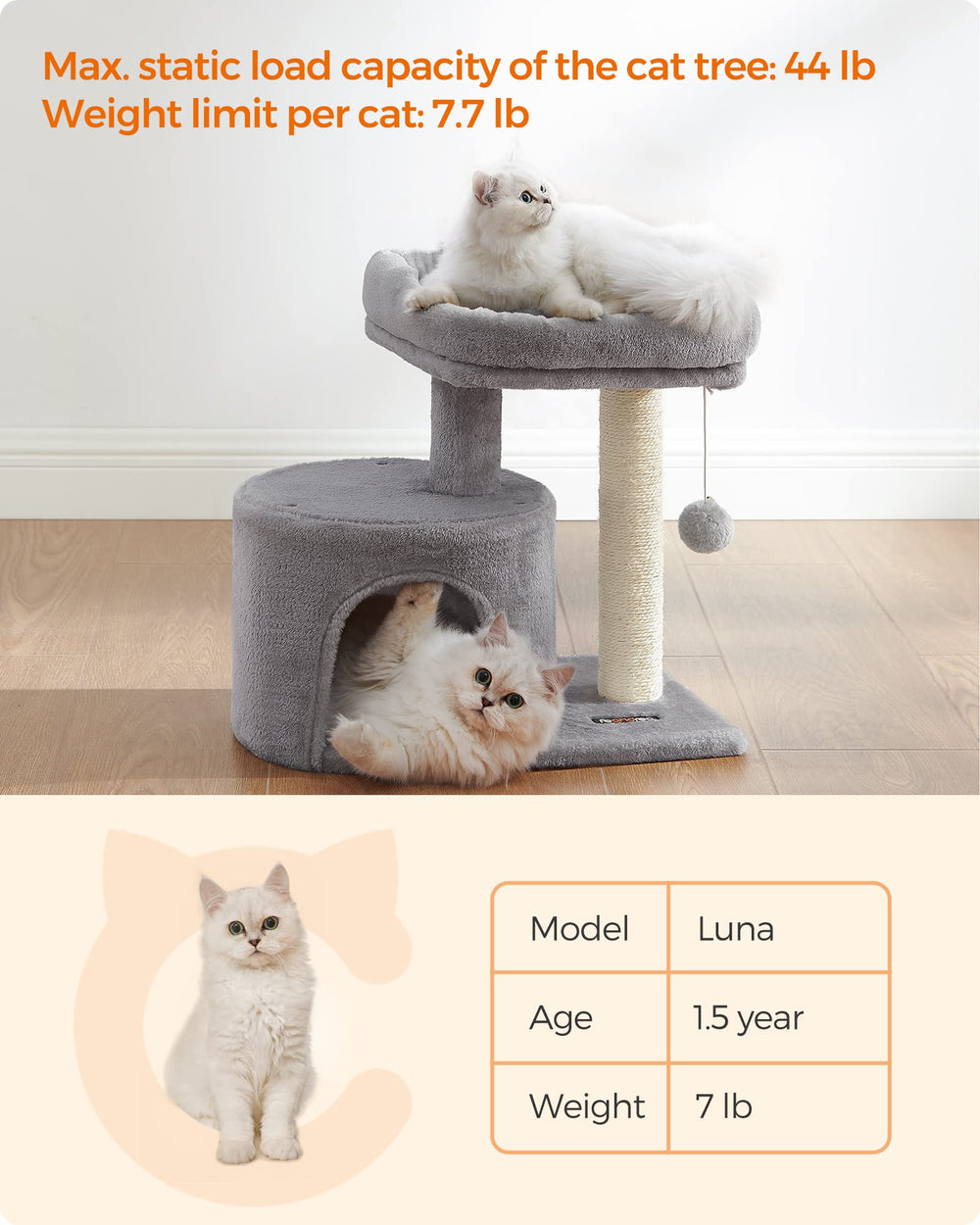 Feandrea Cat Tree Tower base stability highlights a sturdy unit for energetic cats.