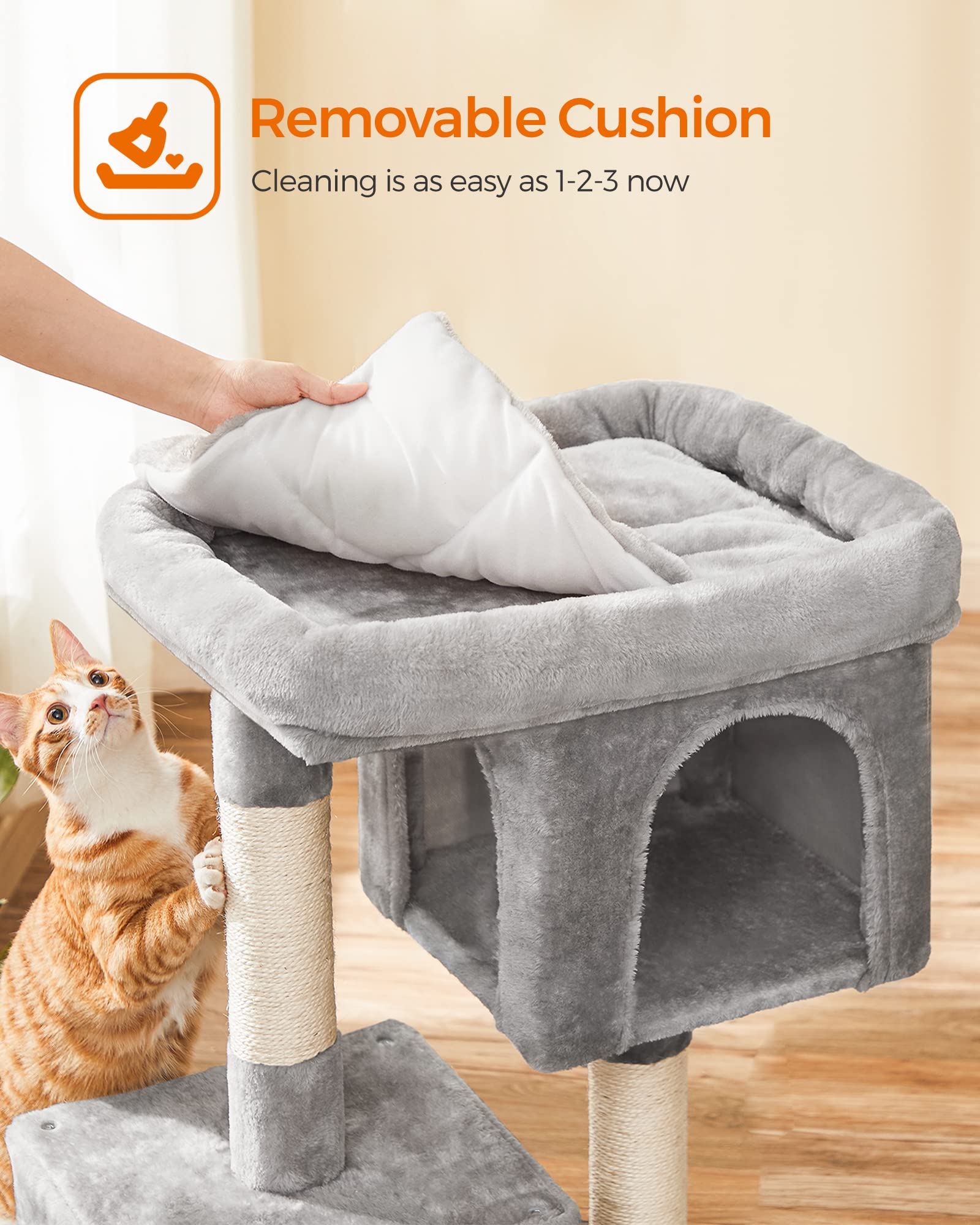 Feandrea Cat Tree easy-clean fur and crumbs with vacuum