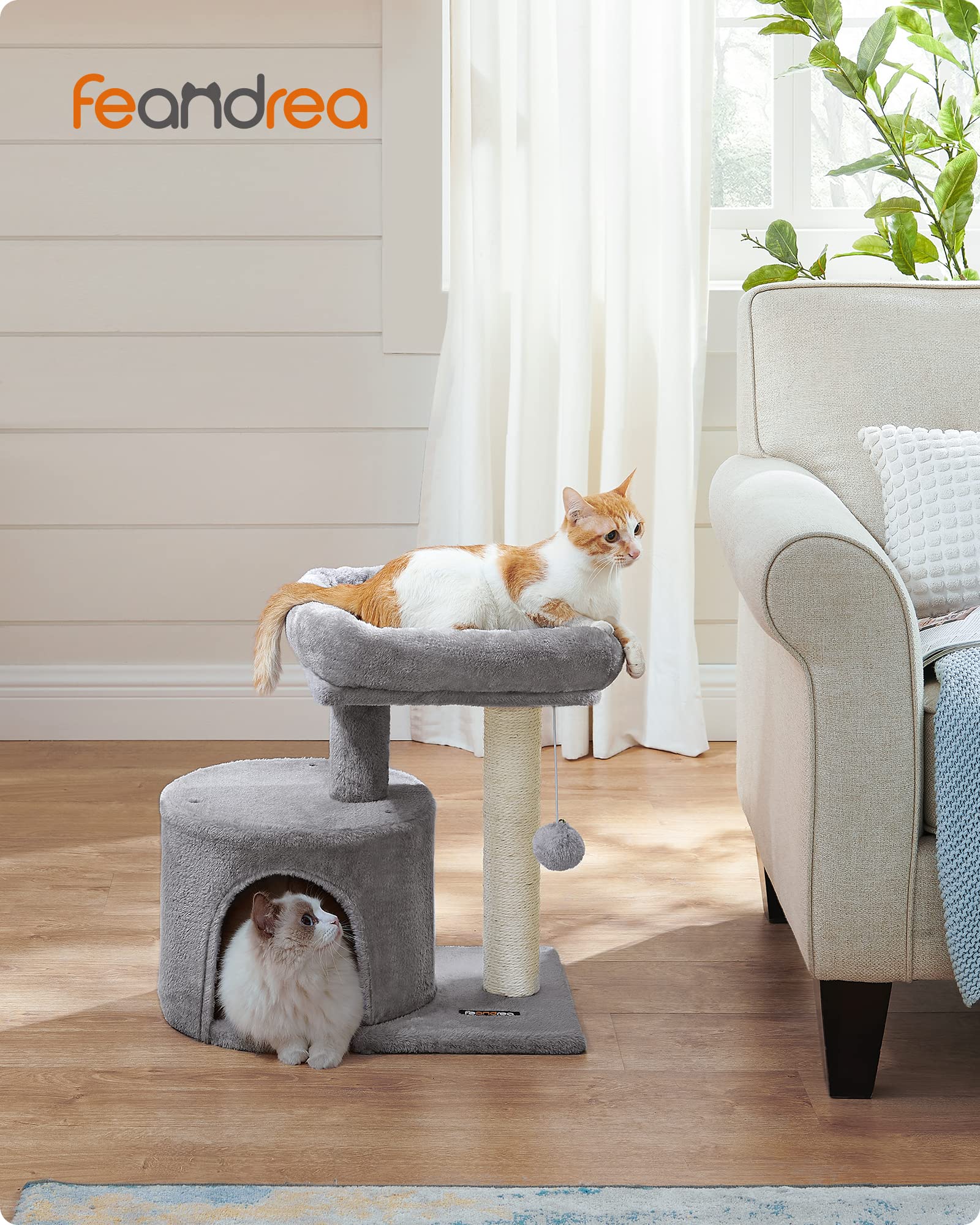 Feandrea Cat Tree Tower perch plush for cozy naps and relaxation.