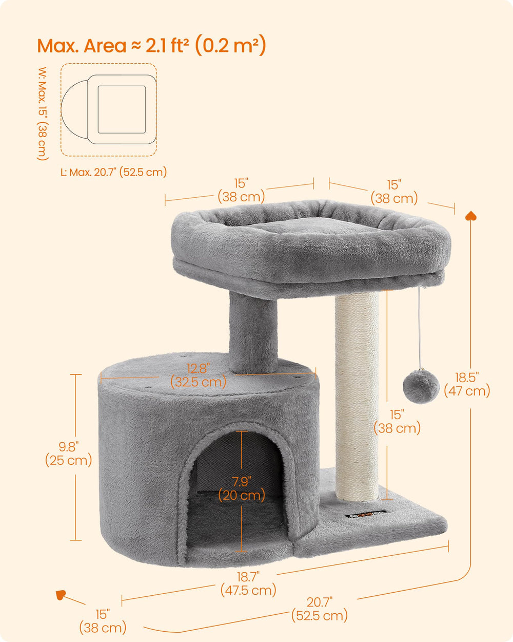 Feandrea Cat Tree for small spaces demonstrates compact footprint fits cozy rooms.