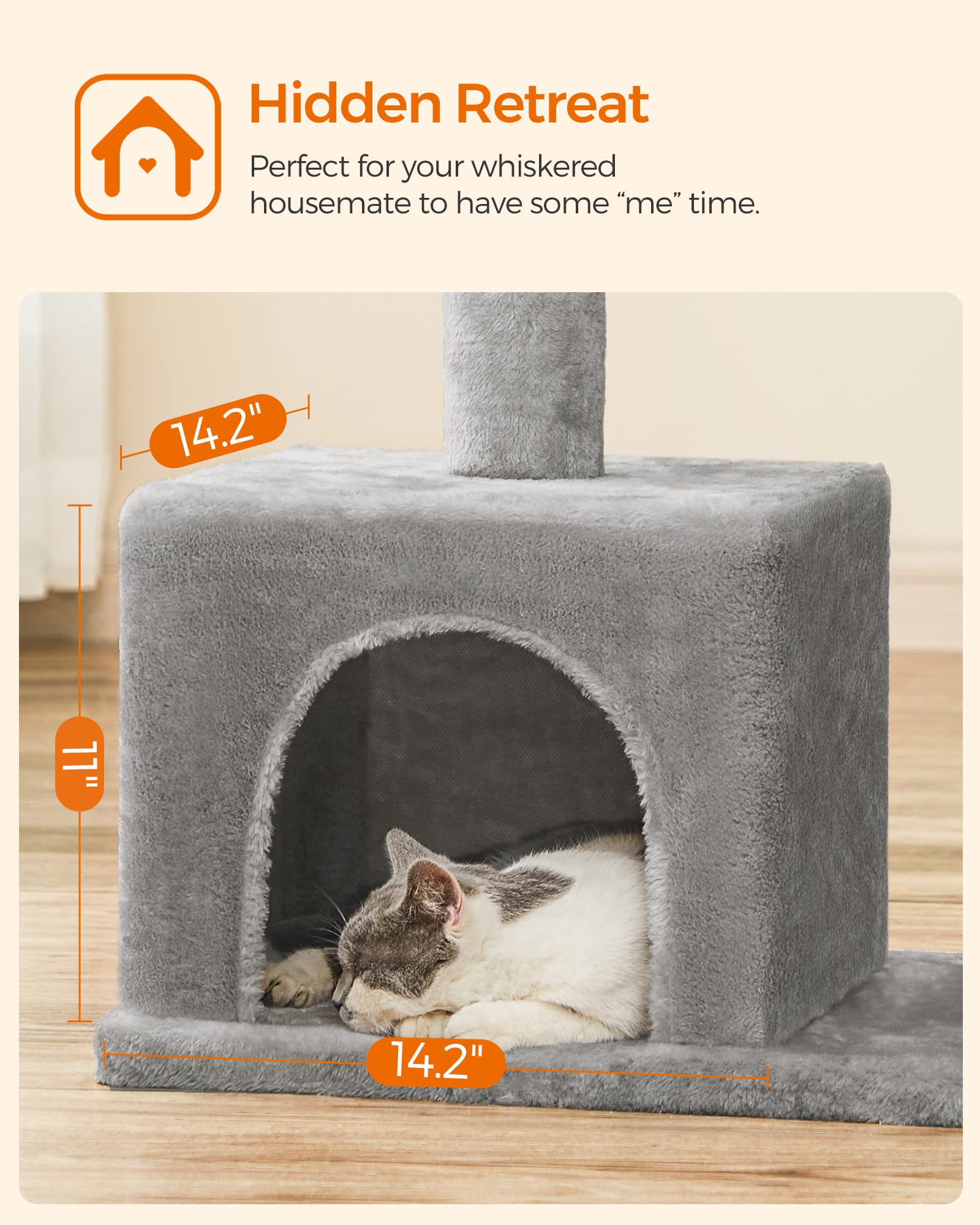 Feandrea Cat Tree top perch offers window lookout and sunspot lounging