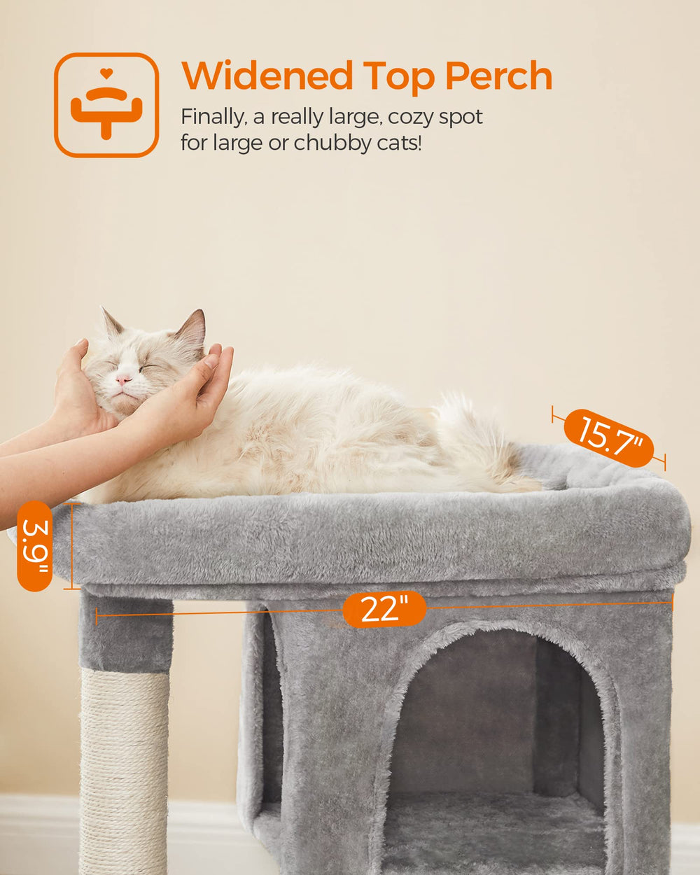 Feandrea Cat Tree two caves provide cozy hideaways and view for cats