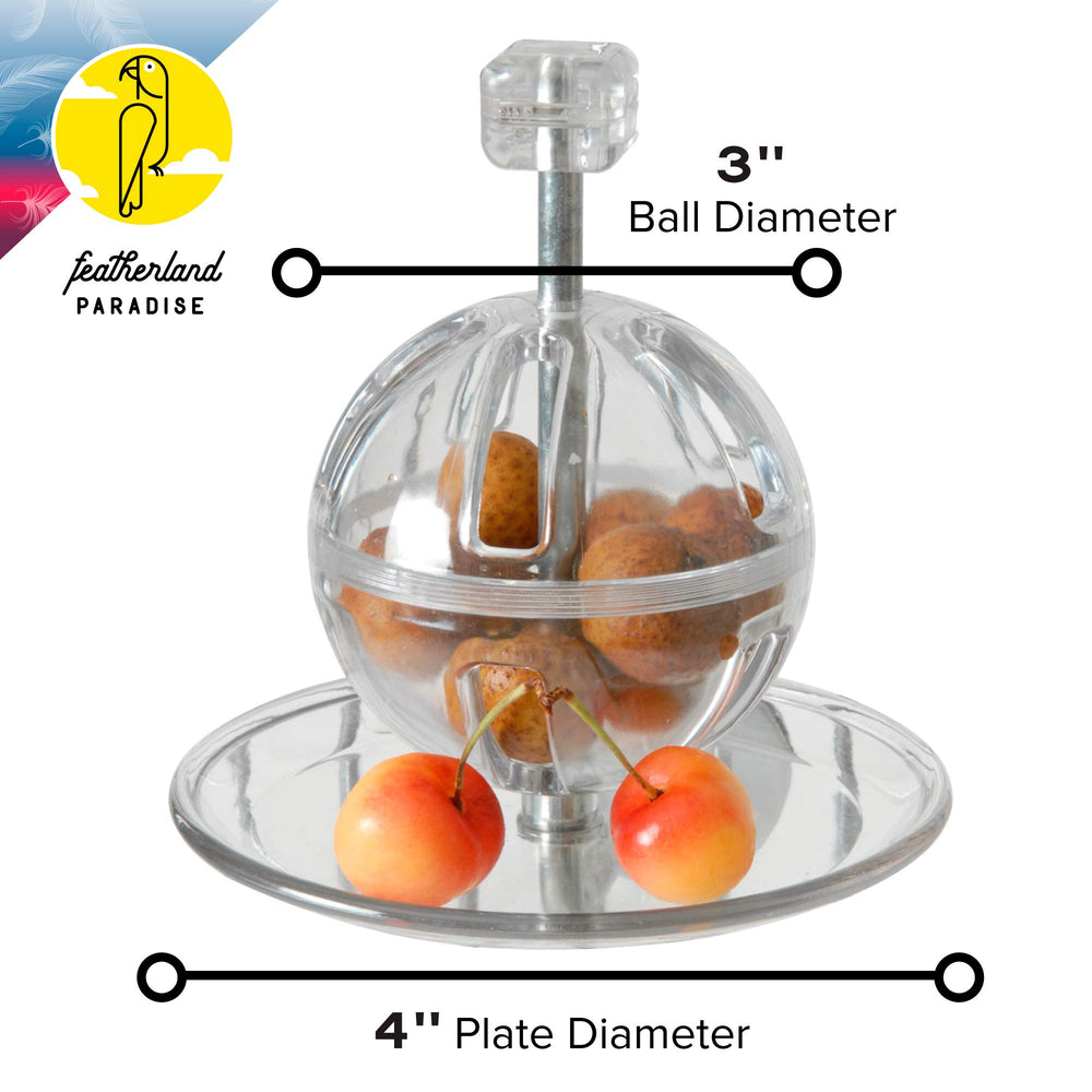 Featherland Paradise Buffet Ball in action showing treat-dispensing capability for interactive play.
