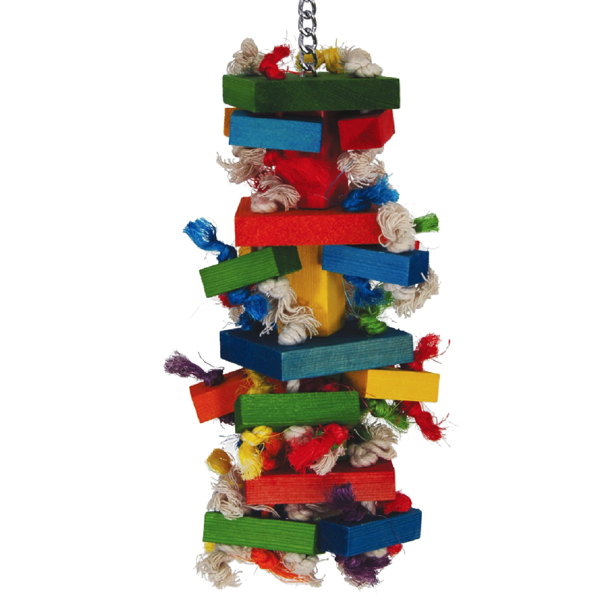 Featherland Paradise Knots N Blocks closeup shows wood blocks for beak conditioning.