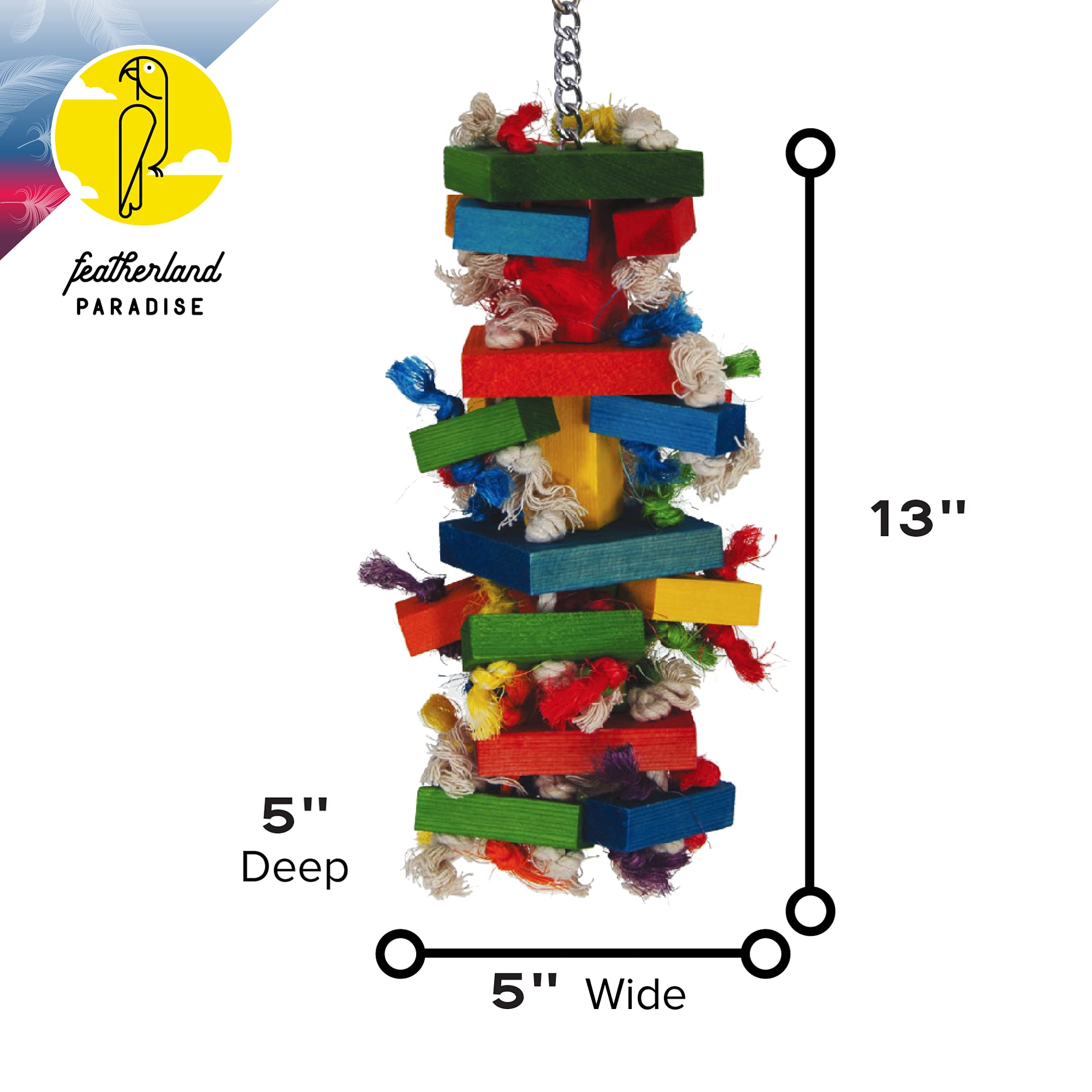 Featherland Paradise Knots N Blocks brightly colored blocks encourage interactive play.