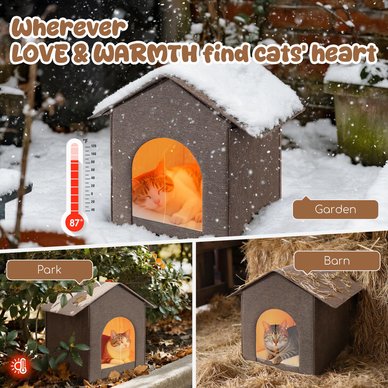 Fecuria cat house shows scratch-resistant fabric for durable outdoor use