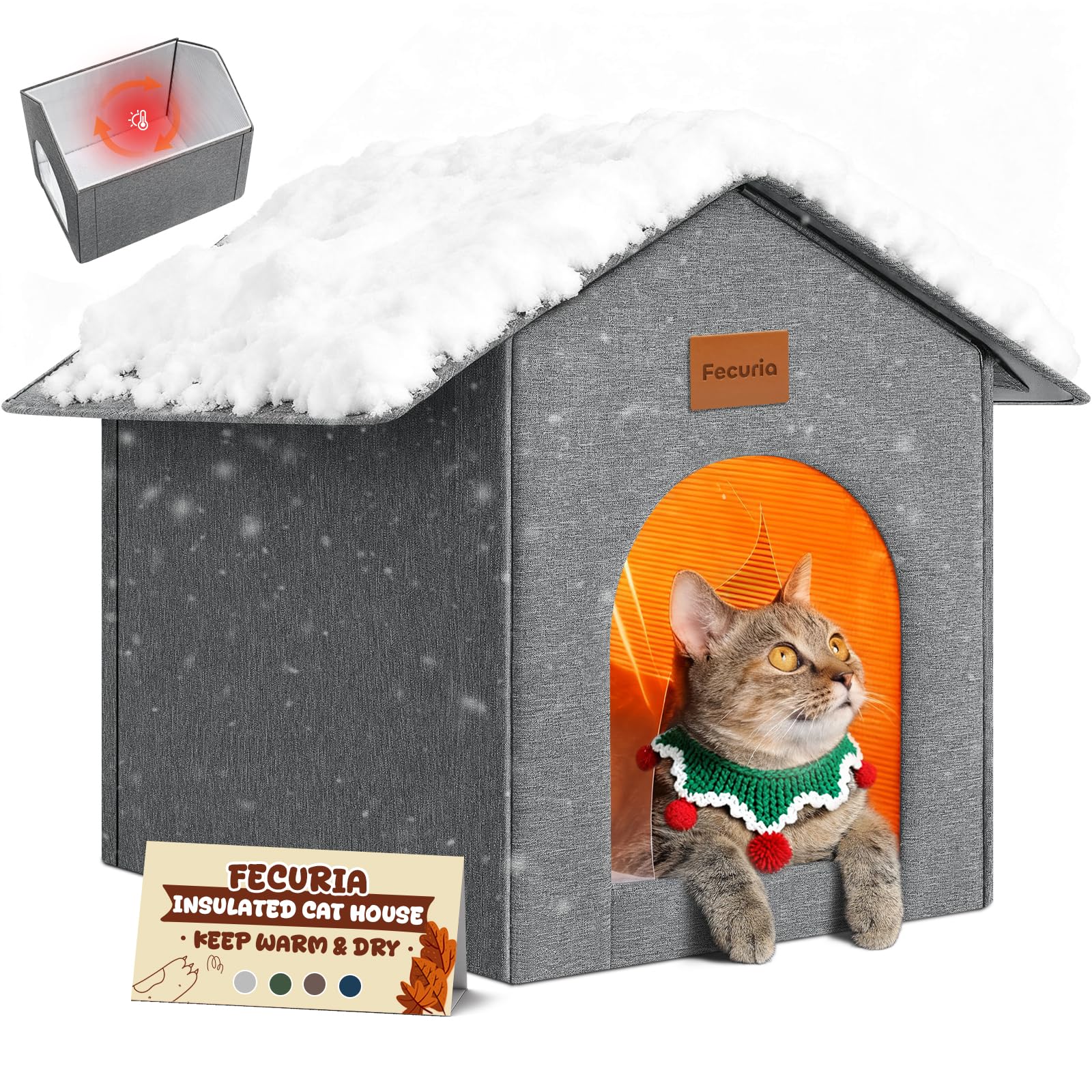 Fecuria insulated outdoor cat house front view showing warm shelter exterior
