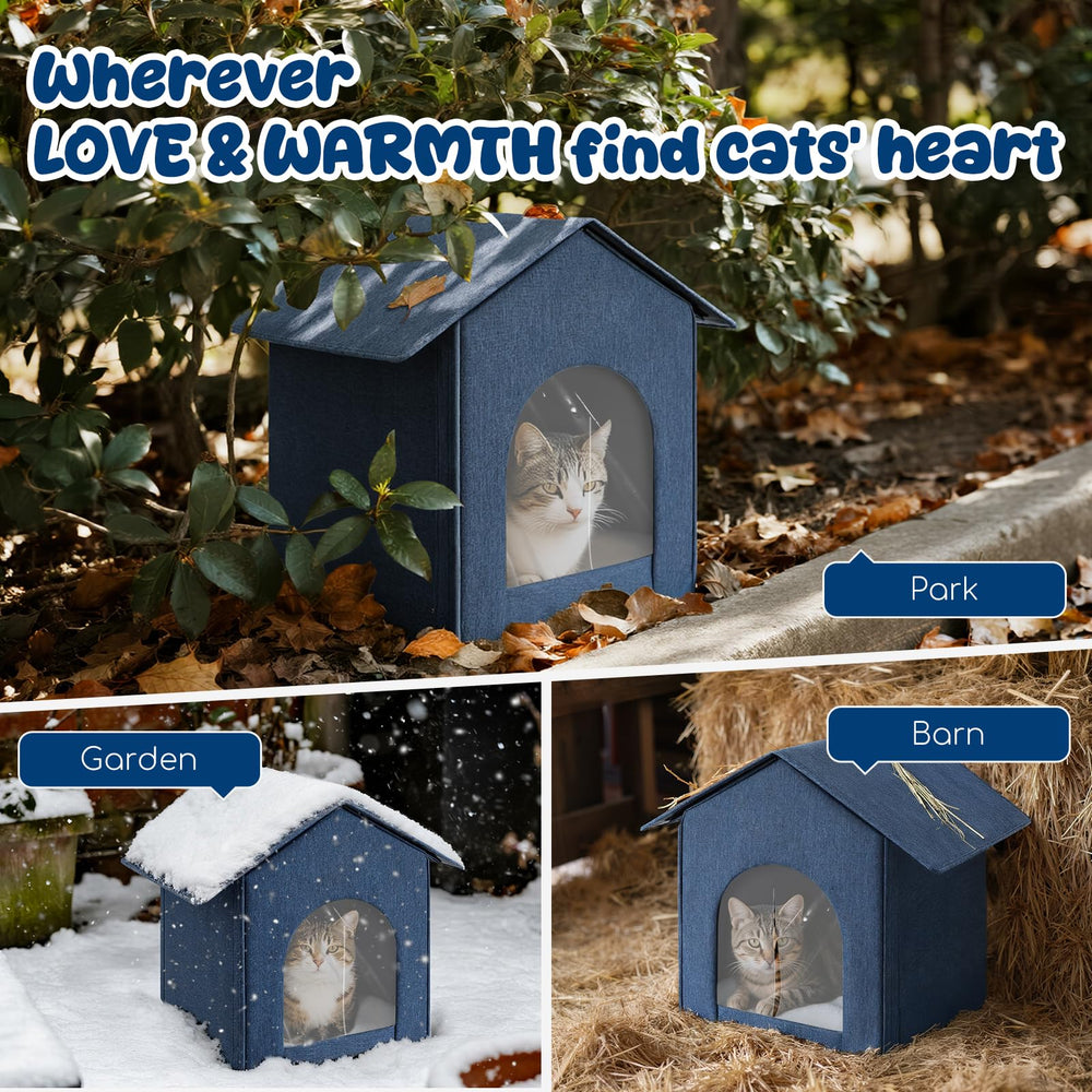 Fecuria outdoor cat house door curtain close-up demonstrates windproof entry.
